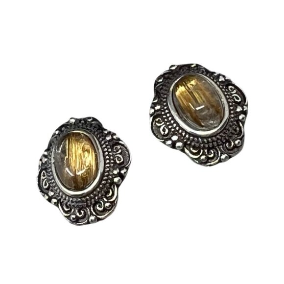 Golden Rutile sterling silver earrings rare gemstone jewelry accessories NEW - Picture 3 of 7
